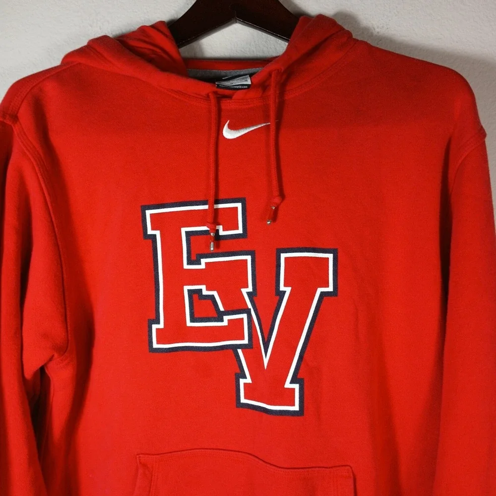 Nike Hoodie Mens M Red Tennis Hooded Sweater Club Fleece Sportswear (stain) BA39